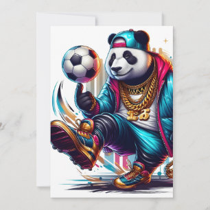 Hip Hop Panda Soccer Football Summer Sports Holiday Card