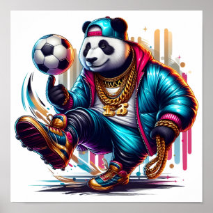 Hip Hop Panda Soccer Football Summer Sports Poster