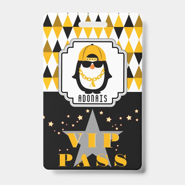 Hip Hop Penguin Cool Kid Photo VIP Pass  ID Badge (Front)