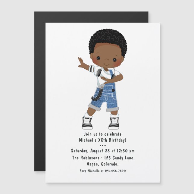 Hip Hop Rap Boy Break Dancer Birthday Party Magnetic Invitation (Front/Back)