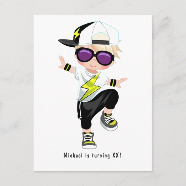 Hip Hop Rap Boy Break Dancer Birthday Party Postcard (Front)