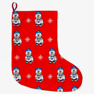 Hip Hop Rapper Snowman and Snowflakes Large Christmas Stocking