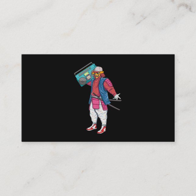 Hip Hop Samurai with Boombox Stereo Retro 80s Business Card (Front)