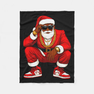 Hip Hop Santa African American Men Christmas Squad Fleece Blanket