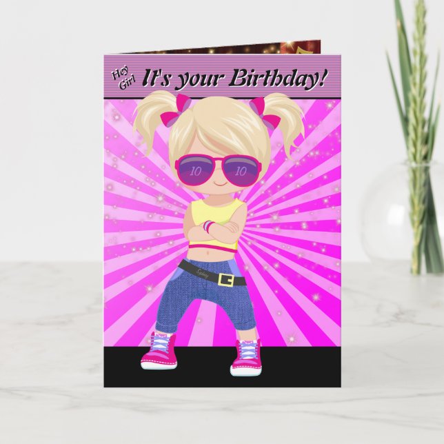 Hip Hop Secret Message Blonde Girls Happy Birthday Card (Front)
