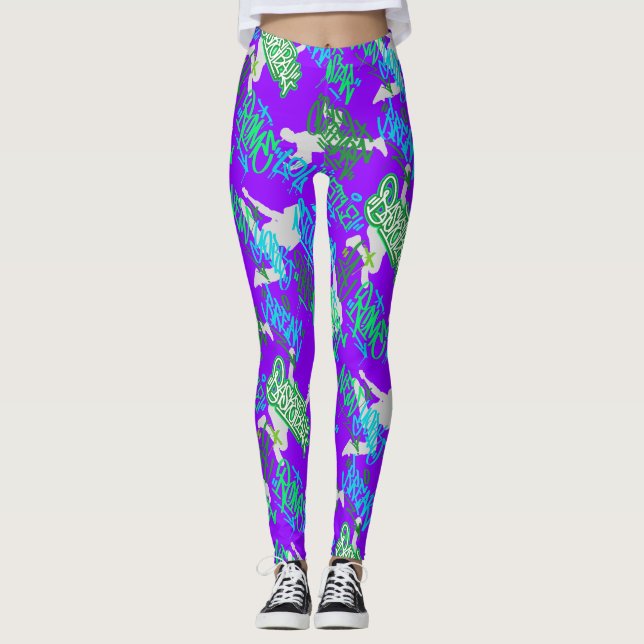 Hip Hop Street Arts Pattern B Purple BG Leggings (Front)