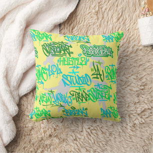 Hip Hop Street Arts Pattern L Yellow BG Cushion