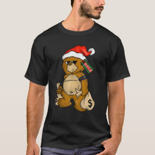 Hip Hop Teddy Bear Christmas Santa Hat Money Rap L T-Shirt