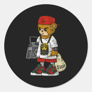 Hip Hop Teddy Work For Rap Music And Classic Round Sticker