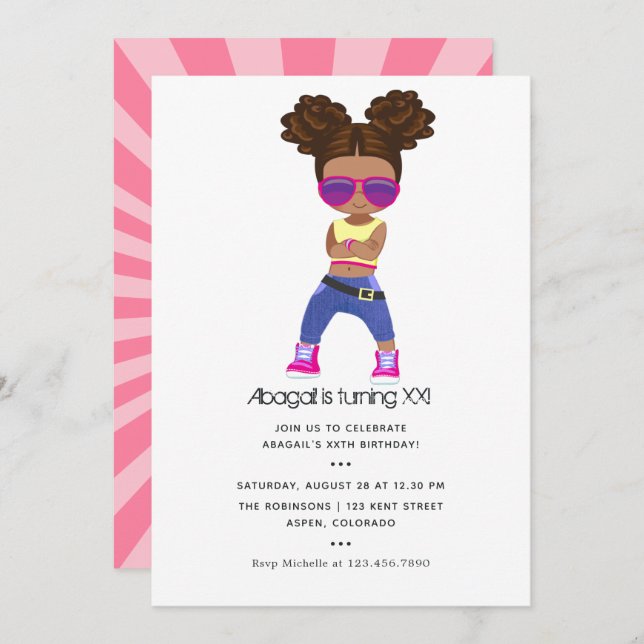 Hip Hop themed Girl Braids Birthday Invitation (Front/Back)