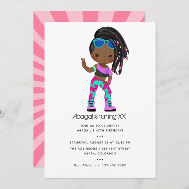 Hip Hop themed Girl Braids Birthday Invitation (Front/Back)