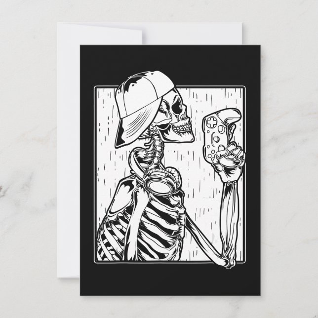 Hip Hop Video Gamer Skeleton Boys Kids Halloween Invitation (Front)