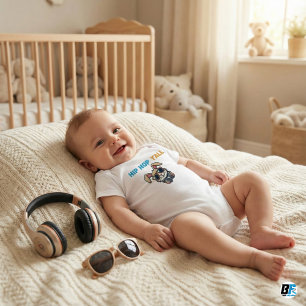 HIP HOP Y'ALL Cool Bunny Headphones Baby Bodysuit