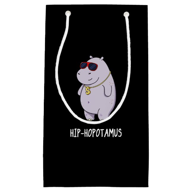 Hip-Hopotamus Funny Hippo Pun Dark BG Small Gift Bag (Front)