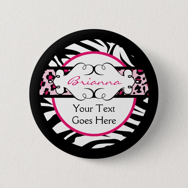 Hip Hot Pink and Black Animal Print Button (Front)