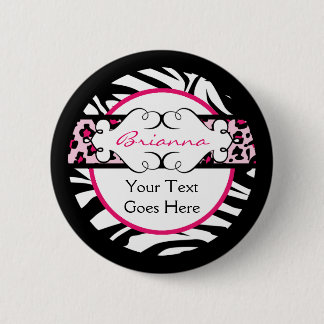 Hip Hot Pink and Black Animal Print Button