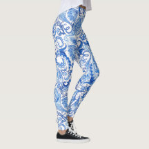 Hip Light And Dark Blue White Floral Paisley Art