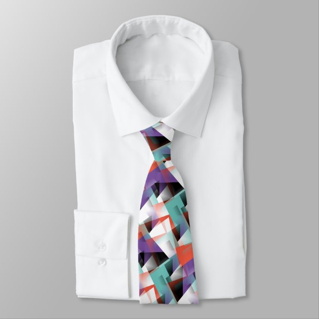 Hip Modern Abstract Geometric Mosaic Art Pattern Tie (Tied)