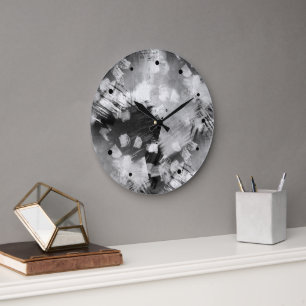Hip Modern Black Grey White Abstract Geometric Art Large Clock