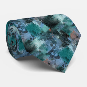Hip Modern Teal Green Violet Blue Brushstrokes Art Tie