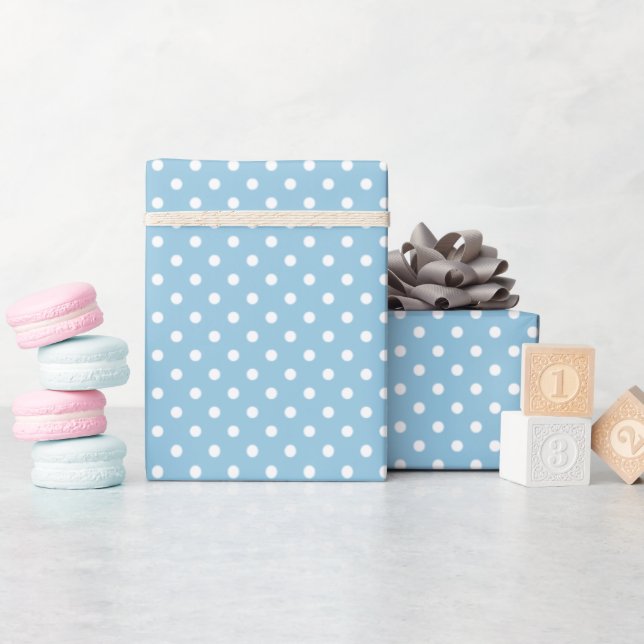 Hip Pastel Teal Blue White Polkadots Pattern Wrapping Paper (Baby Shower)