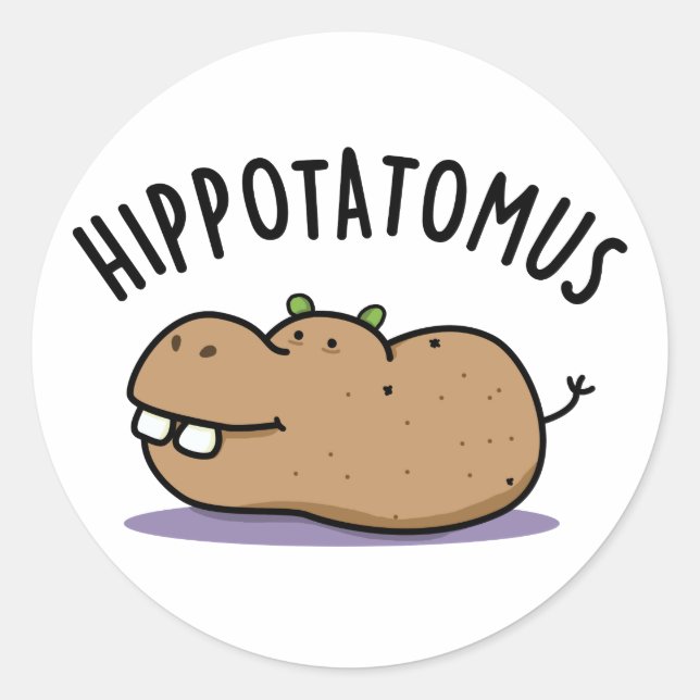 Hip-potato-mus Funny Hippo Pun  Classic Round Sticker (Front)
