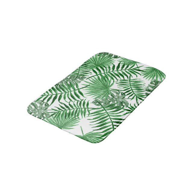 Hip Retro Tropical Green Palm Leafs Pattern Bath Mat (Angled)
