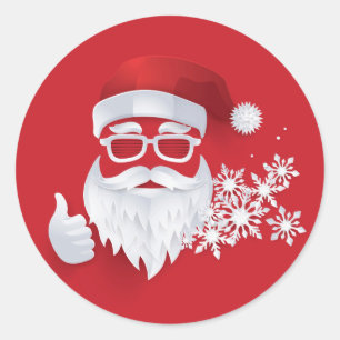 Hip Santa Claus Papercut on Red Christmas Classic Round Sticker