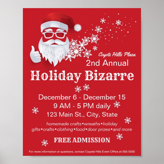 Hip Santa Claus Papercut on Red Christmas Event Poster (Front)