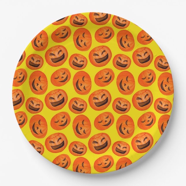 Hip spooky pumpkin Halloween party supplies yellow Paper Plate (Front)