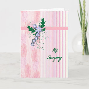 Hip Surgery Card with Coral Pink Stripes & Flowers