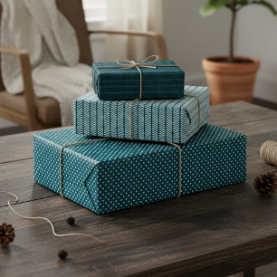 Hip Teal Blue Green White Abstract Zigzag Stripes Wrapping Paper Sheet