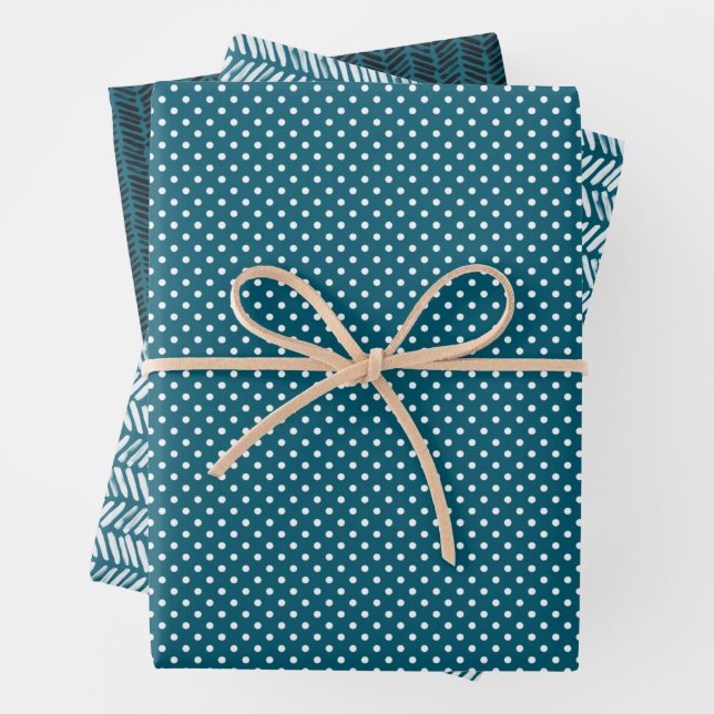 Hip Teal Blue Green White Abstract Zigzag Stripes Wrapping Paper Sheet (In situ)