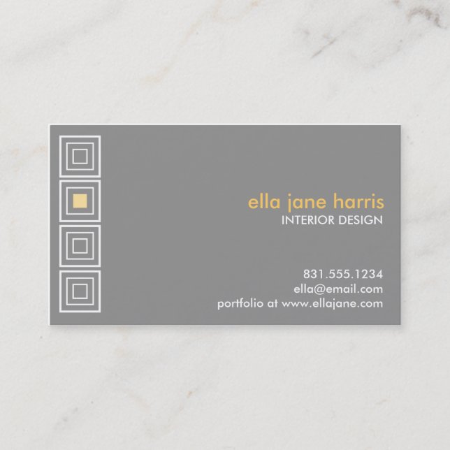Hip to be square grey and yellow business card (Front)