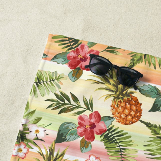 Hip Tropical Pineapple Fruit Floral Pattern Beach Towel (In Situ)
