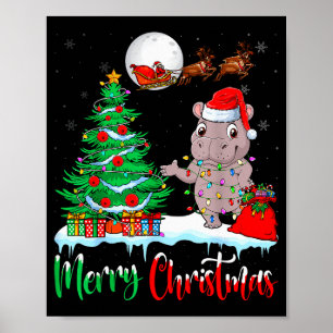 Hip Wearing Santa Hat Xmas Tree Merry Christmas Hi Poster