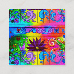 hip wild groovy 70's colours diagonal square business card