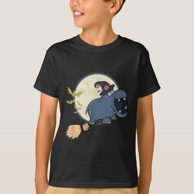 Hip Witch Hat Riding Broom Stick Zoo Animal Lover  T-Shirt (Front)