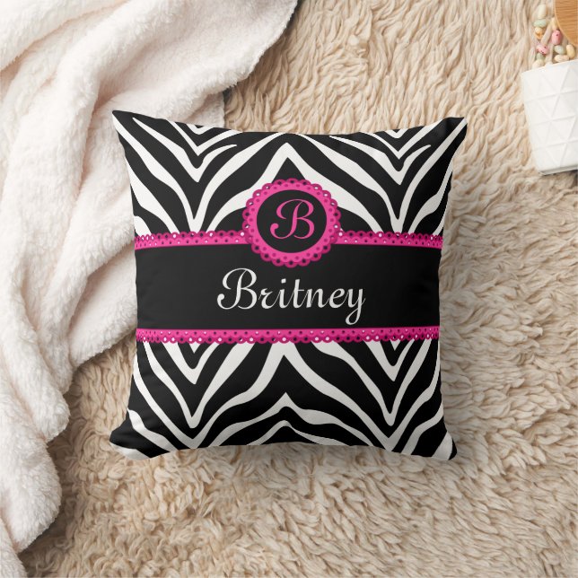 Hip Zebra Print and Lace Monogram Cushion (Blanket)