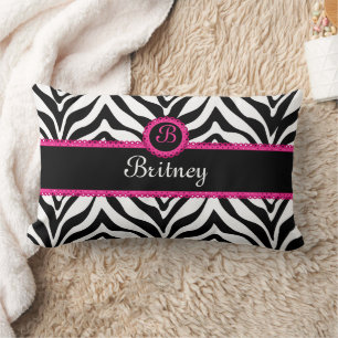 Hip Zebra Print and Lace Monogram Lumbar Cushion