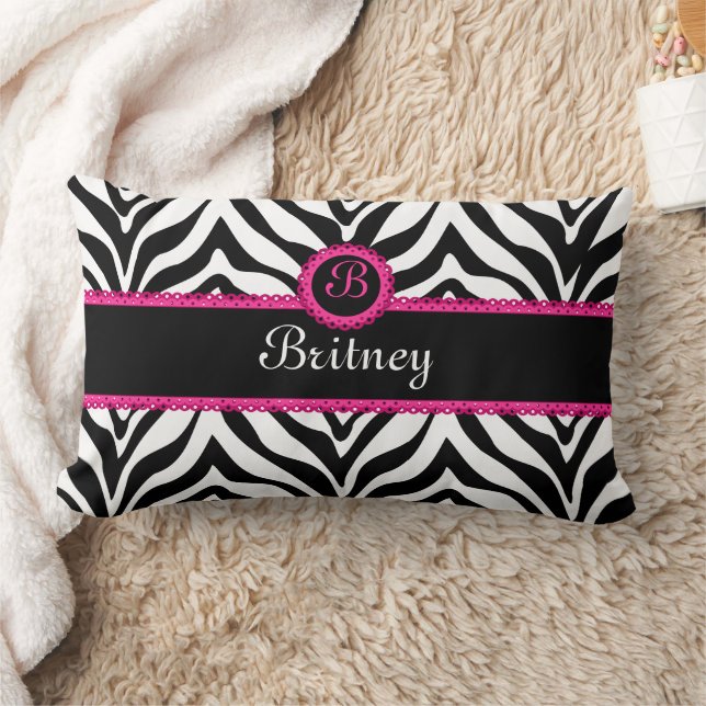 Hip Zebra Print and Lace Monogram Lumbar Cushion (Blanket)