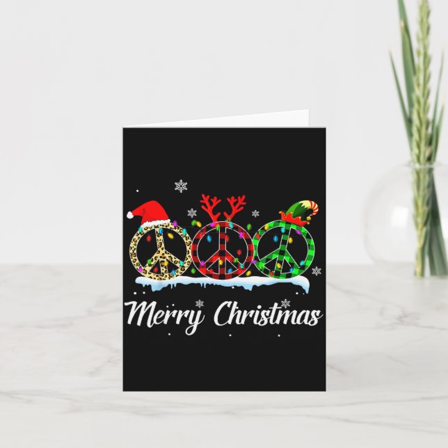 Hipe Peace Sign Santa Hat Reindeer Merry Christmas Card (Front)