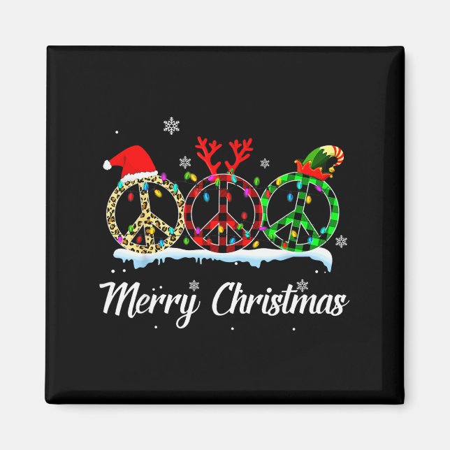 Hipe Peace Sign Santa Hat Reindeer Merry Christmas Magnet (Front)