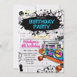 Hiphop 80s 90s birthday party Invitation