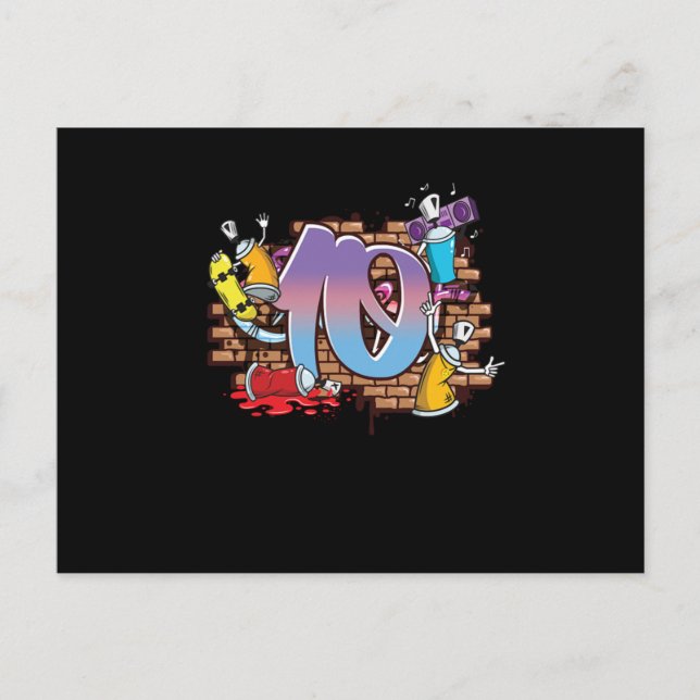 Hiphop Dancer Graffiti Artist Typography 10th Birt Postcard (Front)