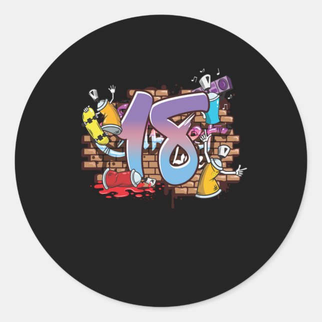 Hiphop Dancer Graffiti Artist Typography 18th Birt Classic Round Sticker (Front)