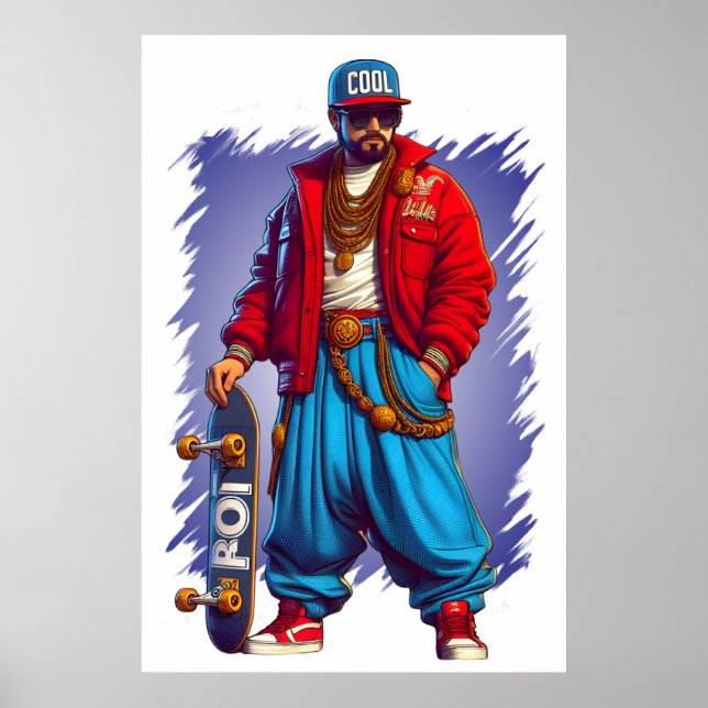 Hiphoper Guy with Skateboard Poster (Front)