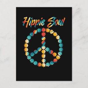 Hippie 60s 70s Retro Peace Sign Flowers Postcard