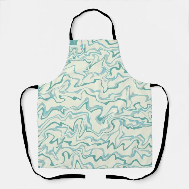 Hippie 70s Blue Marble Liquid Swirl Boho Pattern Apron (Front)