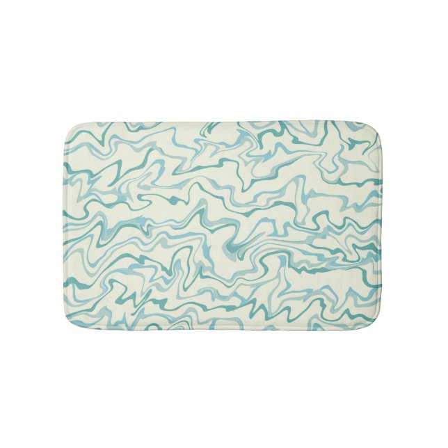 Hippie 70s Blue Marble Liquid Swirl Boho Pattern Bath Mat (Front)